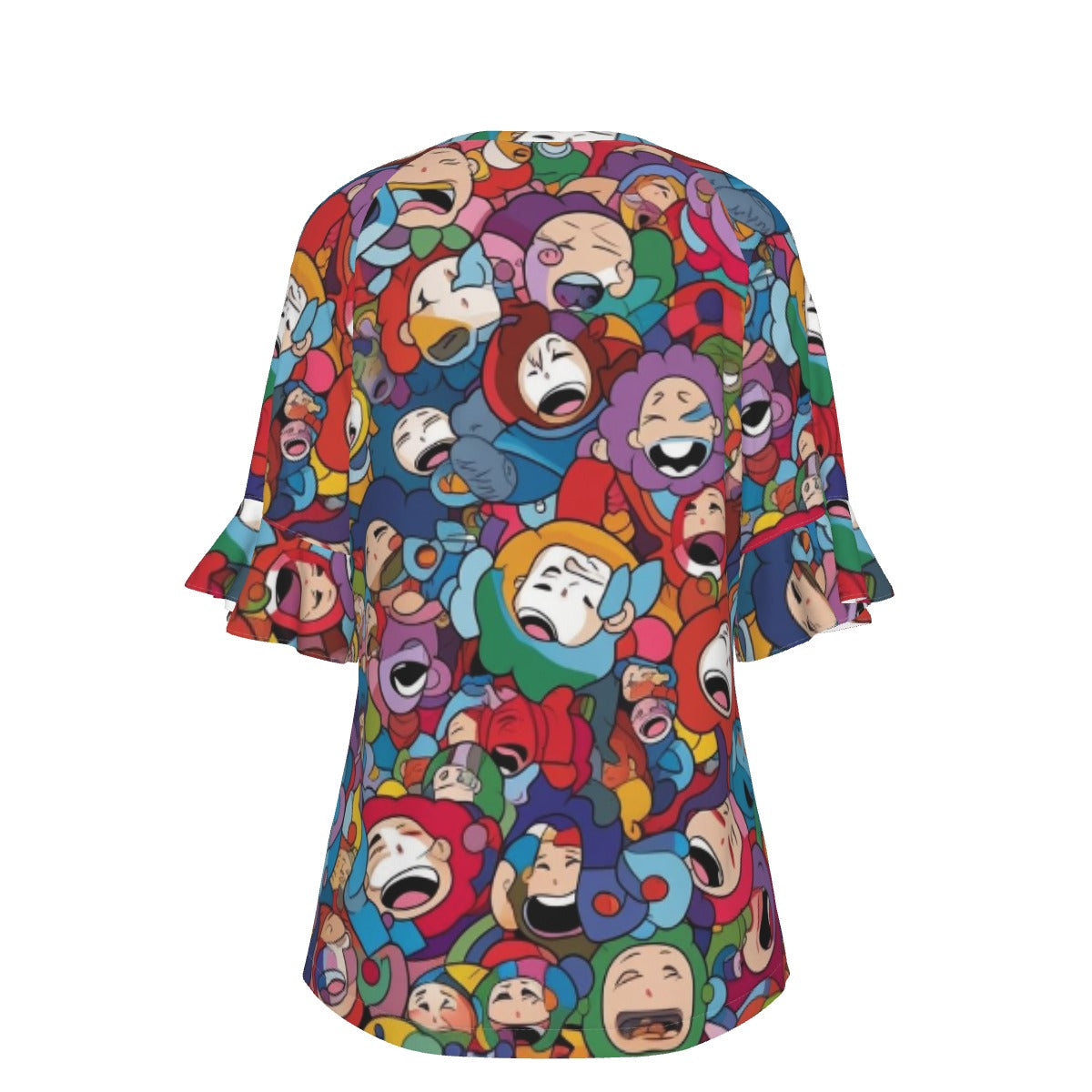 All-Over Print V-neck Women's T-shirt With Bell Sleeve
