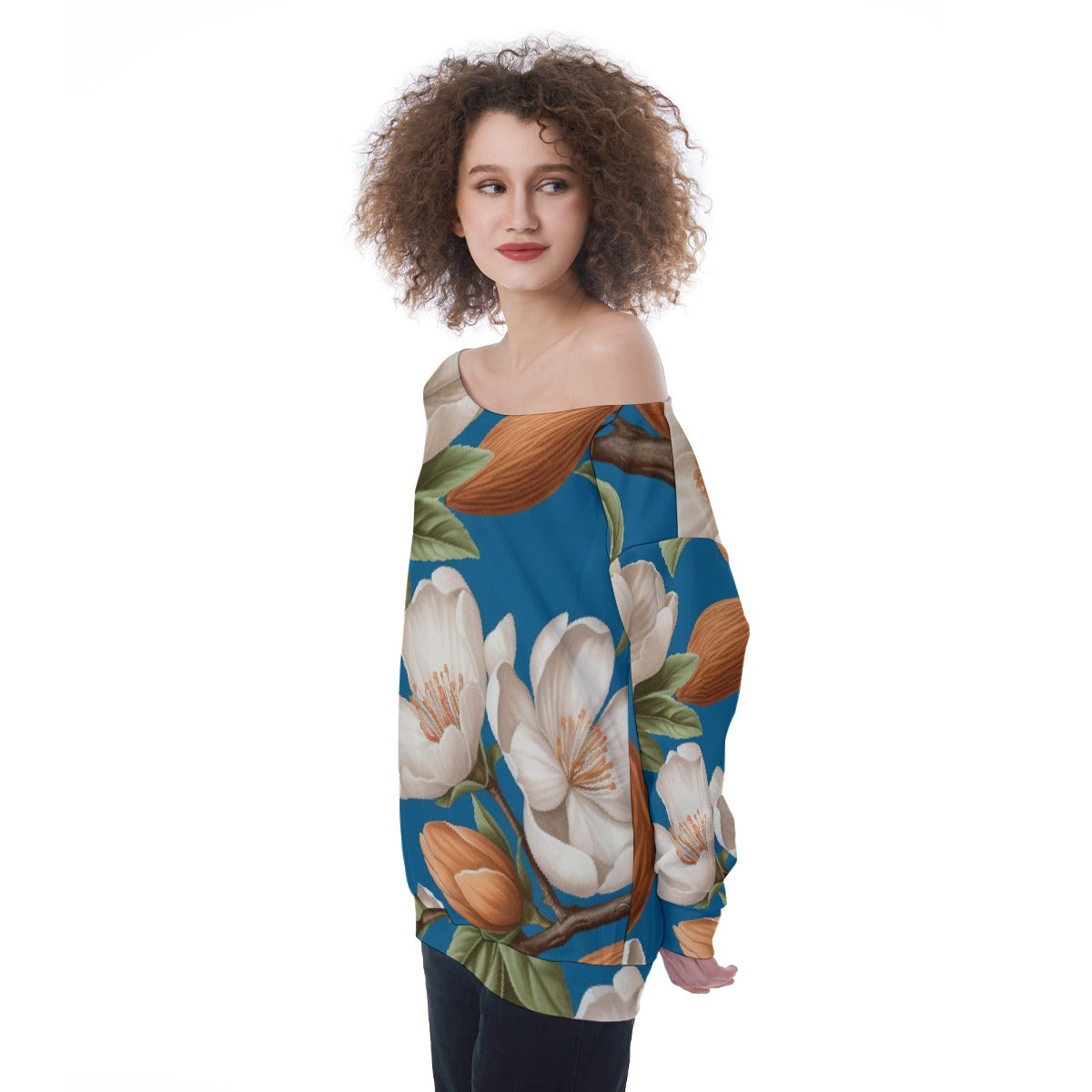 All-Over Print Oversized Women's Off-Shoulder Sweatshirt