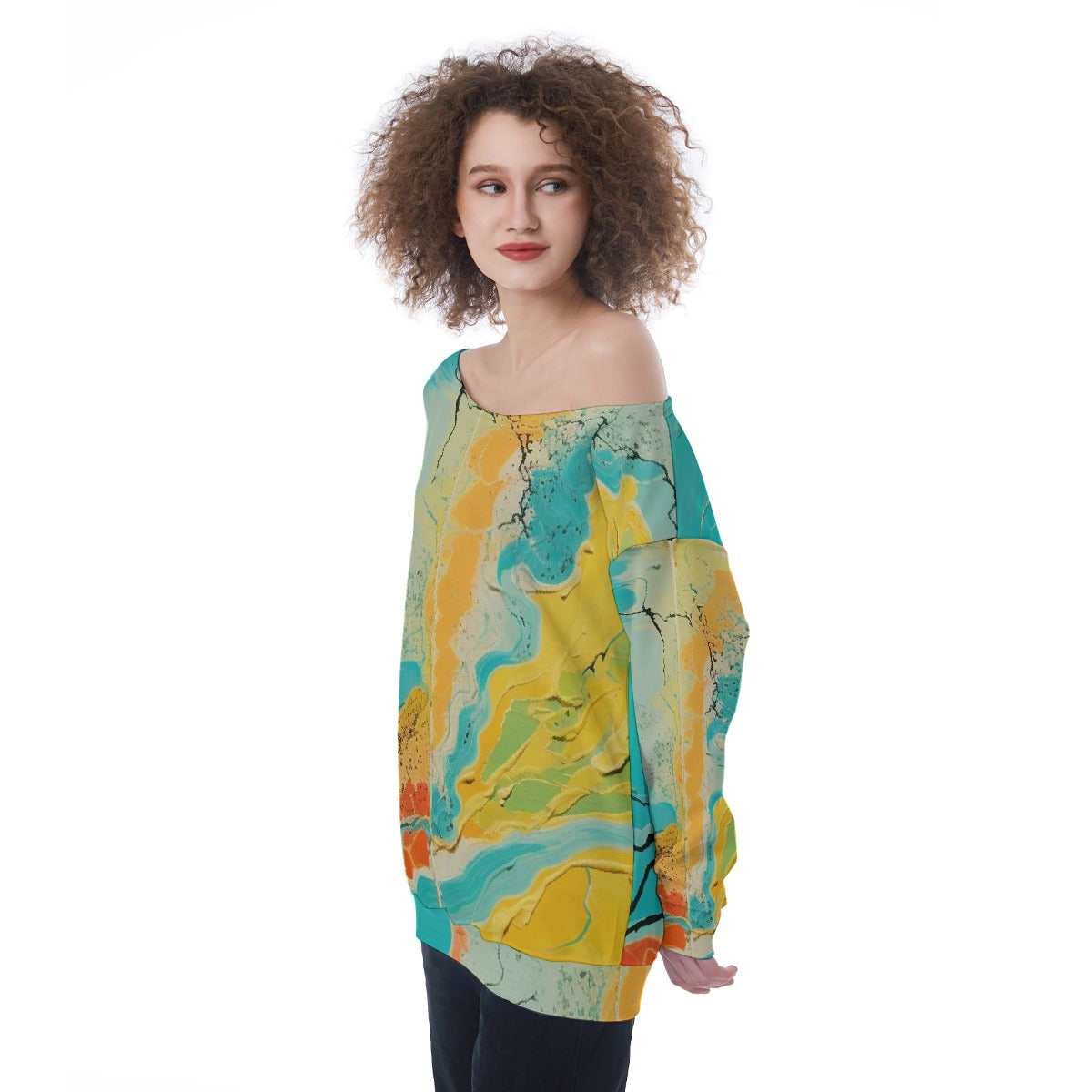 All-Over Print Oversized Women's Off-Shoulder Sweatshirt