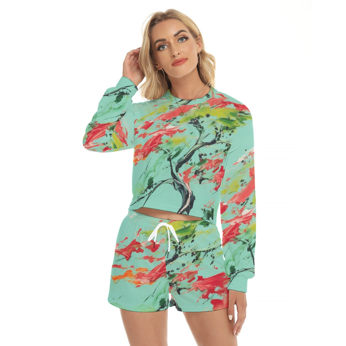 All-Over Print Women's Short Sweatshirt And Pants Suit