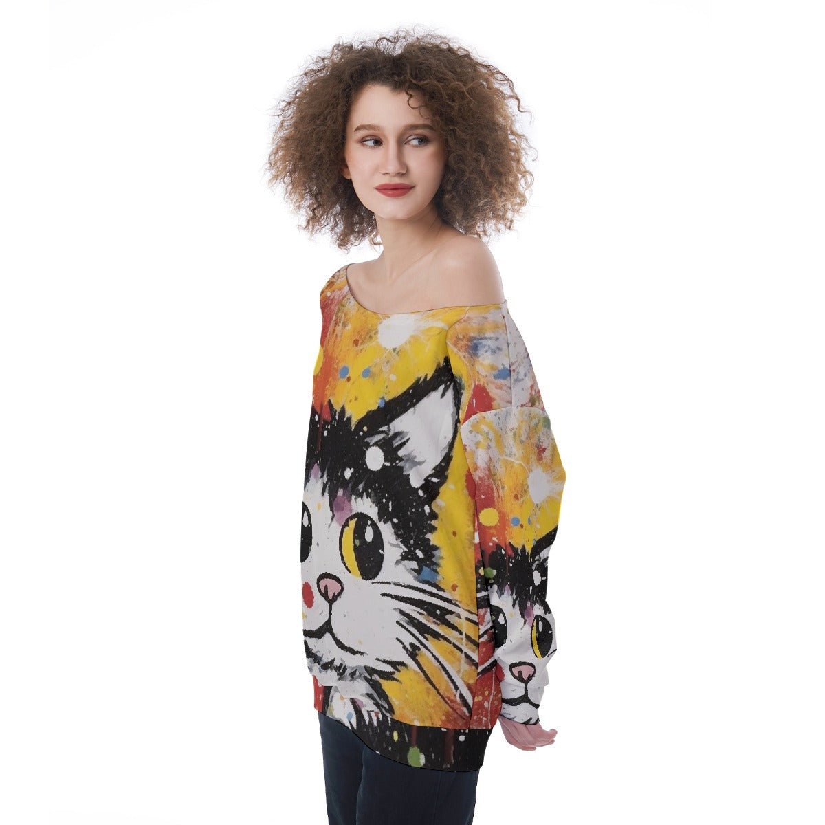 All-Over Print Oversized Women's Off-Shoulder Sweatshirt