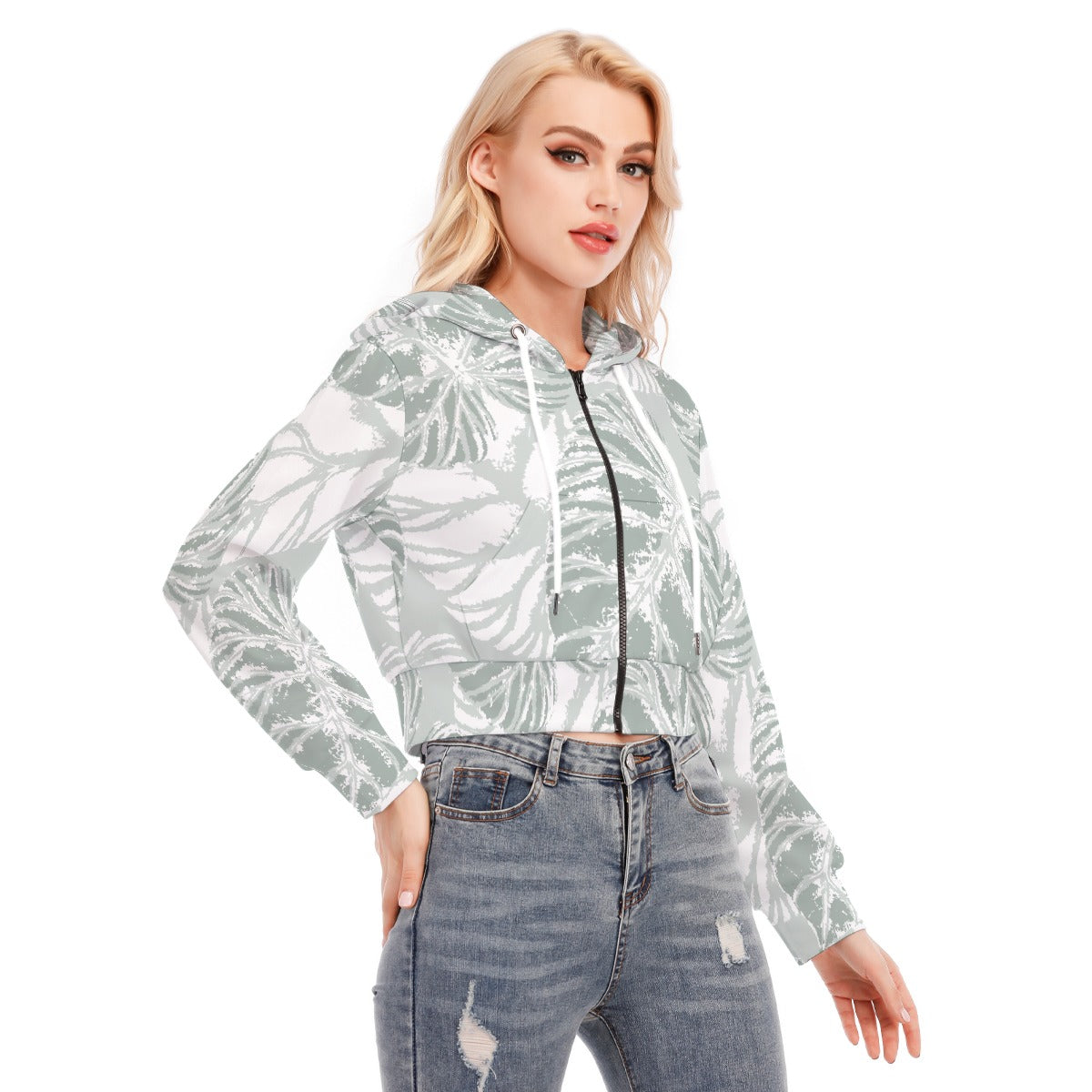 All-Over Print Women's Crop Top Hoodie With Zipper Closure