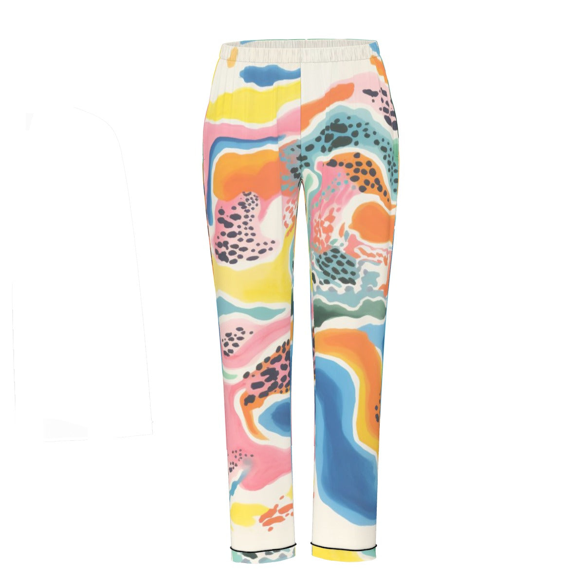 All-Over Print Women's Long Sleeve Pajama Set With Black Contrast Piping