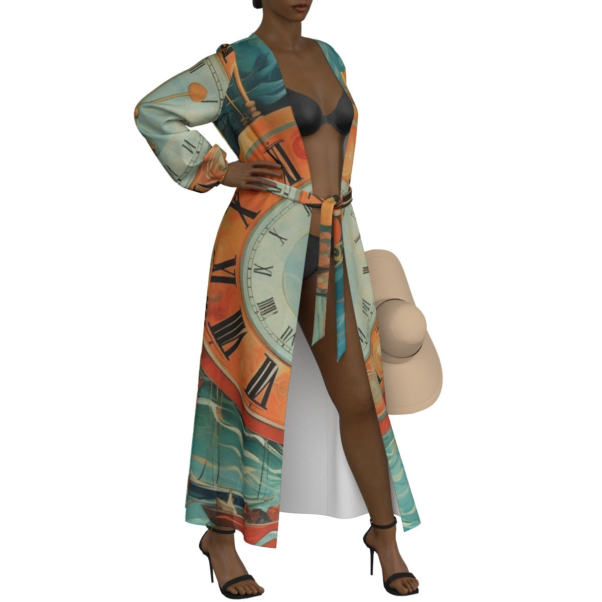 All-Over Print Women's Lace-up Chiffon Robe