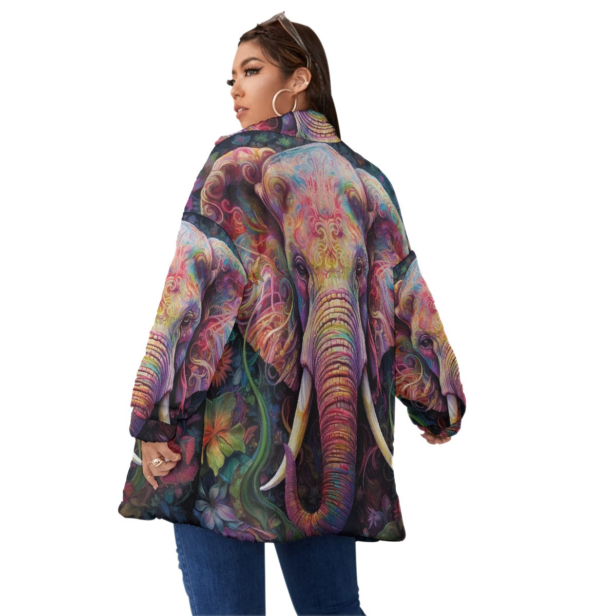 All-Over Print Unisex Borg Fleece Stand-up Collar Coat With Zipper Closure(Plus Size)