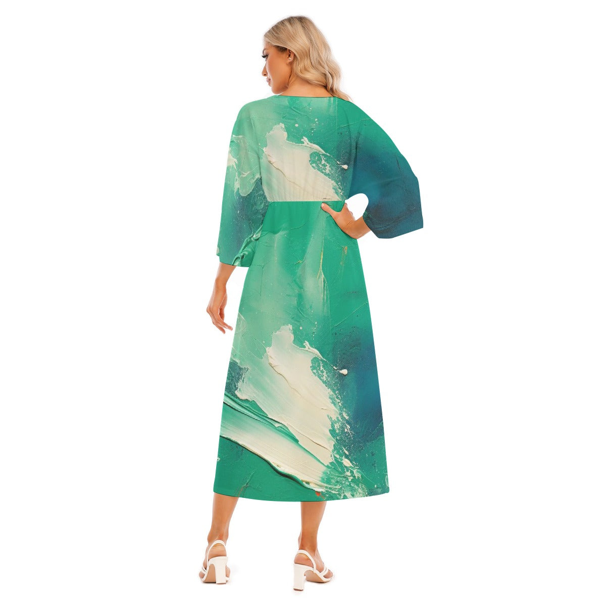 All-Over Print Women's Mid-Sleeve Long Dress