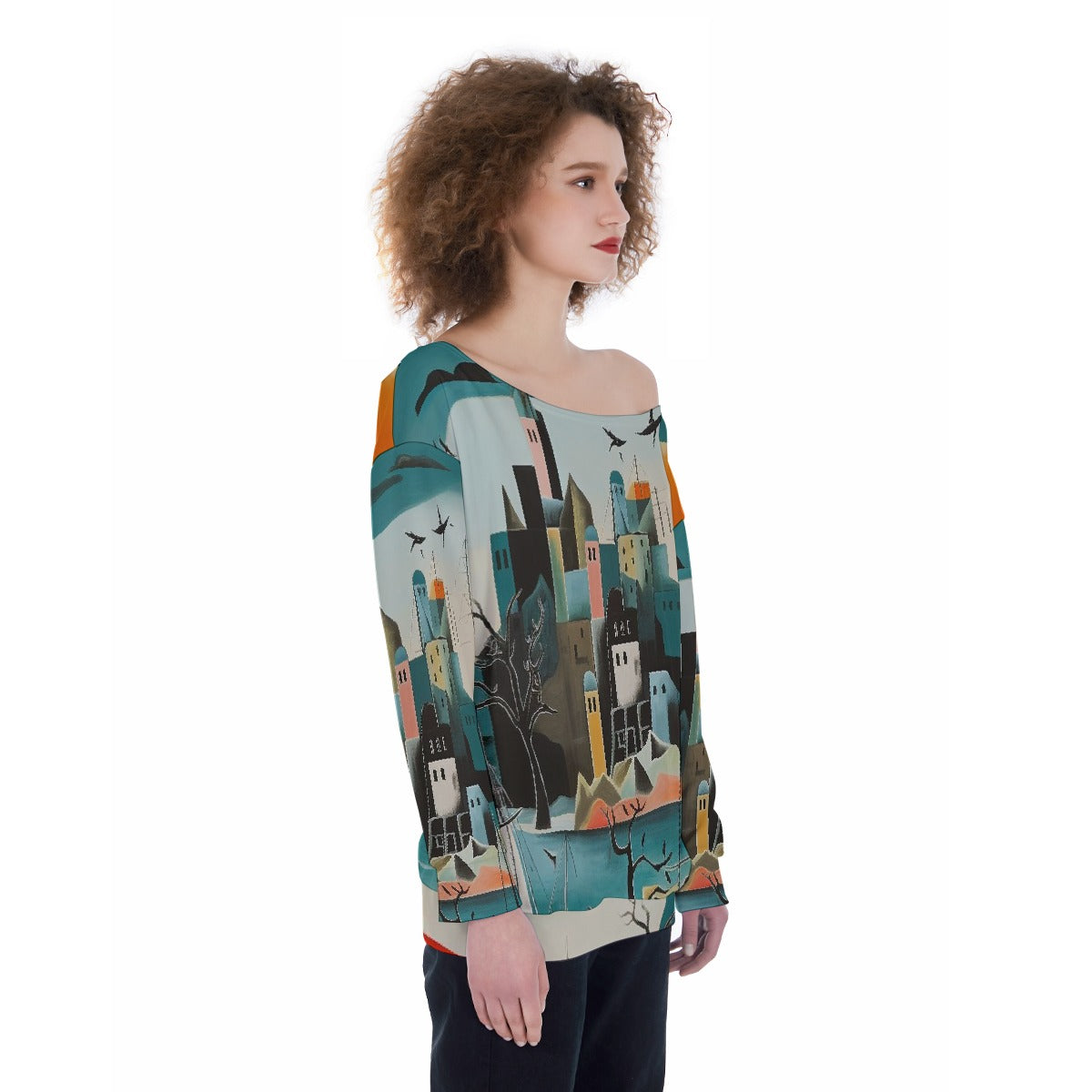 All-Over Print Oversized Women's Off-Shoulder Sweatshirt