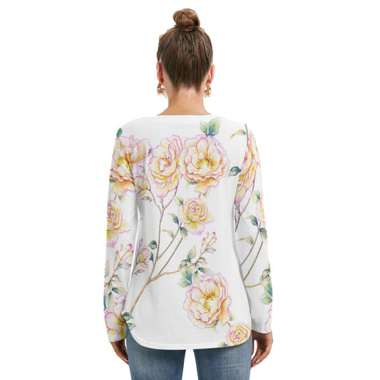 All-Over Print Women's Long Sleeve Neckline Tie Sweatshirt