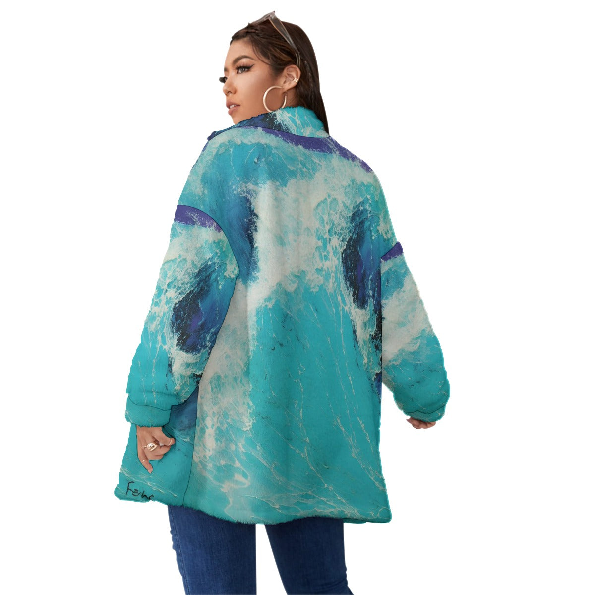 All-Over Print Unisex Borg Fleece Stand-up Collar Coat With Zipper Closure(Plus Size)