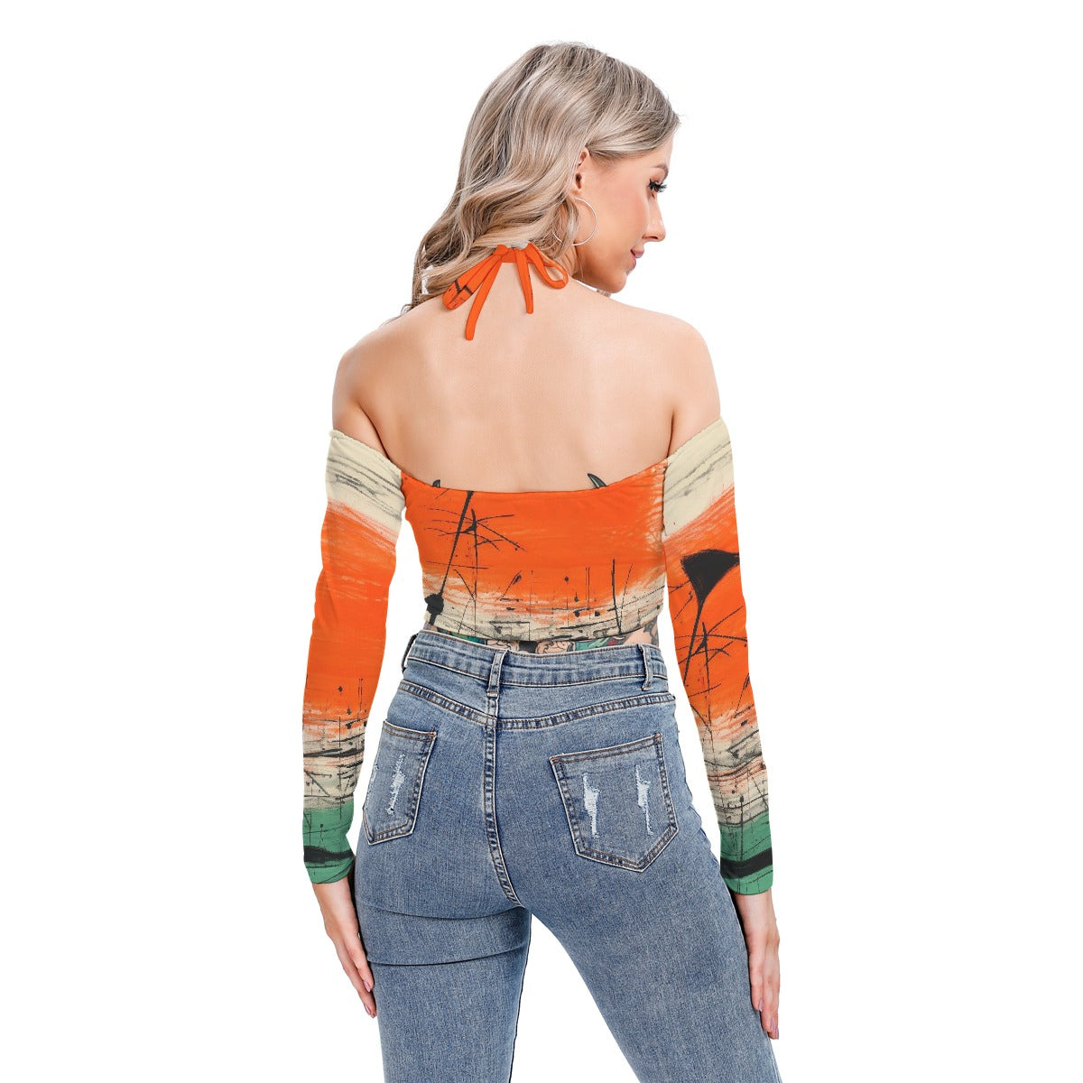 All-Over Print Women's Halter Lace-up Top