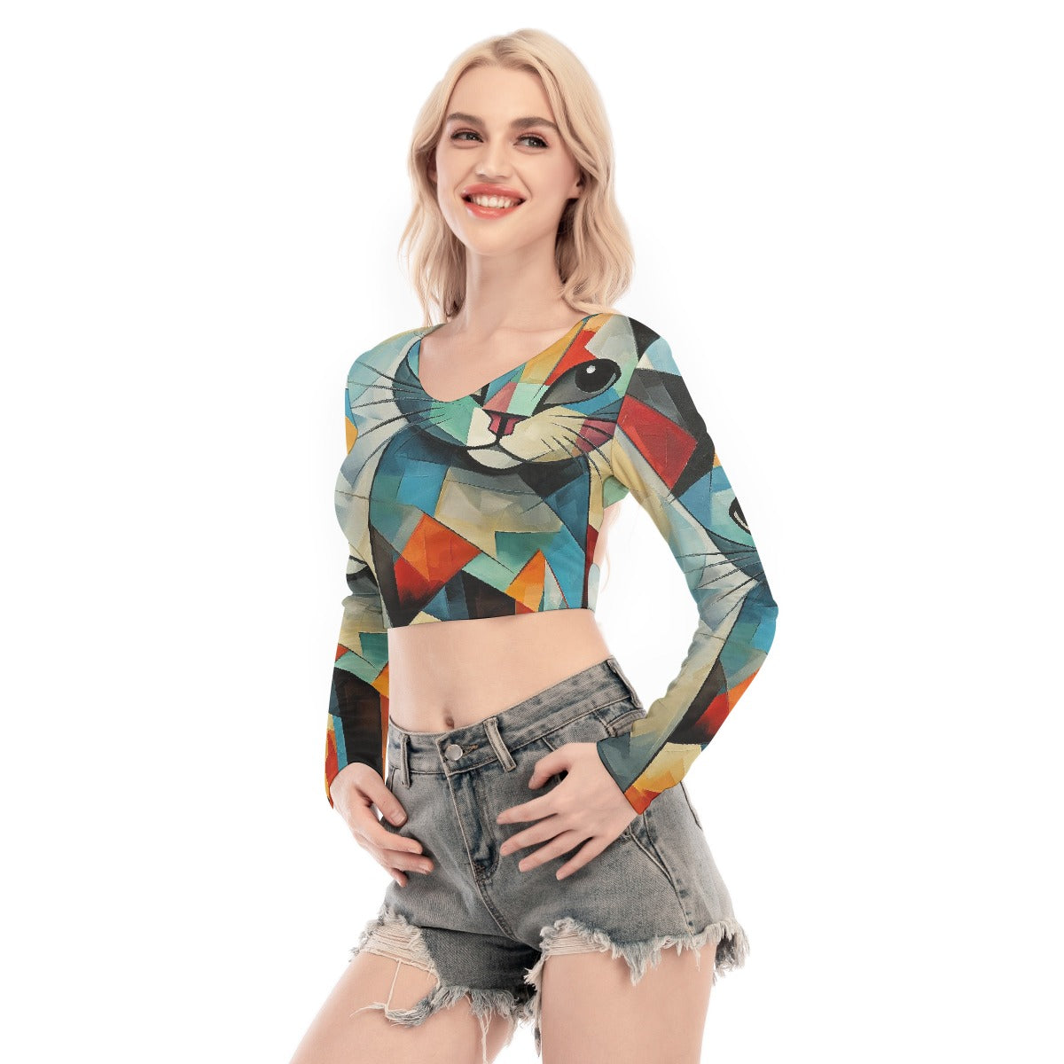 All-Over Print Women's Back Hollow T-shirt With Strap