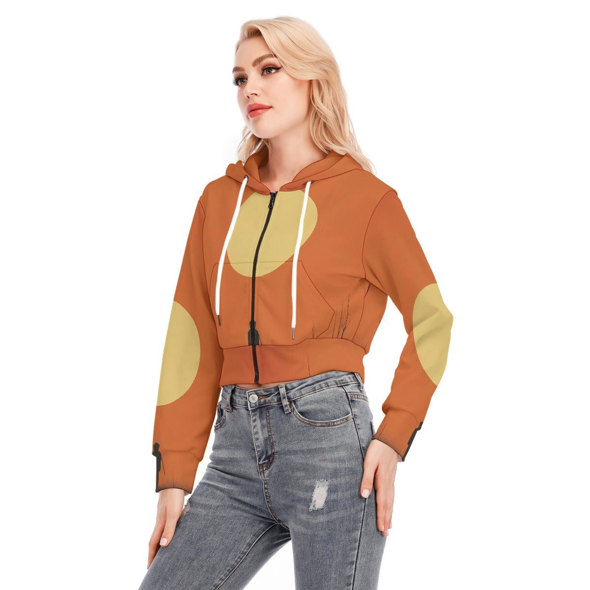 All-Over Print Women's Crop Top Hoodie With Zipper Closure