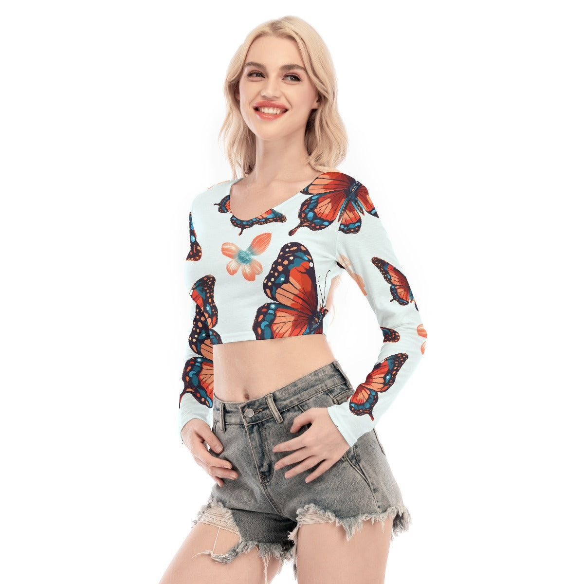 All-Over Print Women's Back Hollow T-shirt With Strap