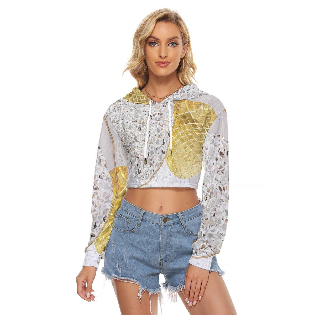 All-Over Print Women's Crop Top Hoodie|Velvet