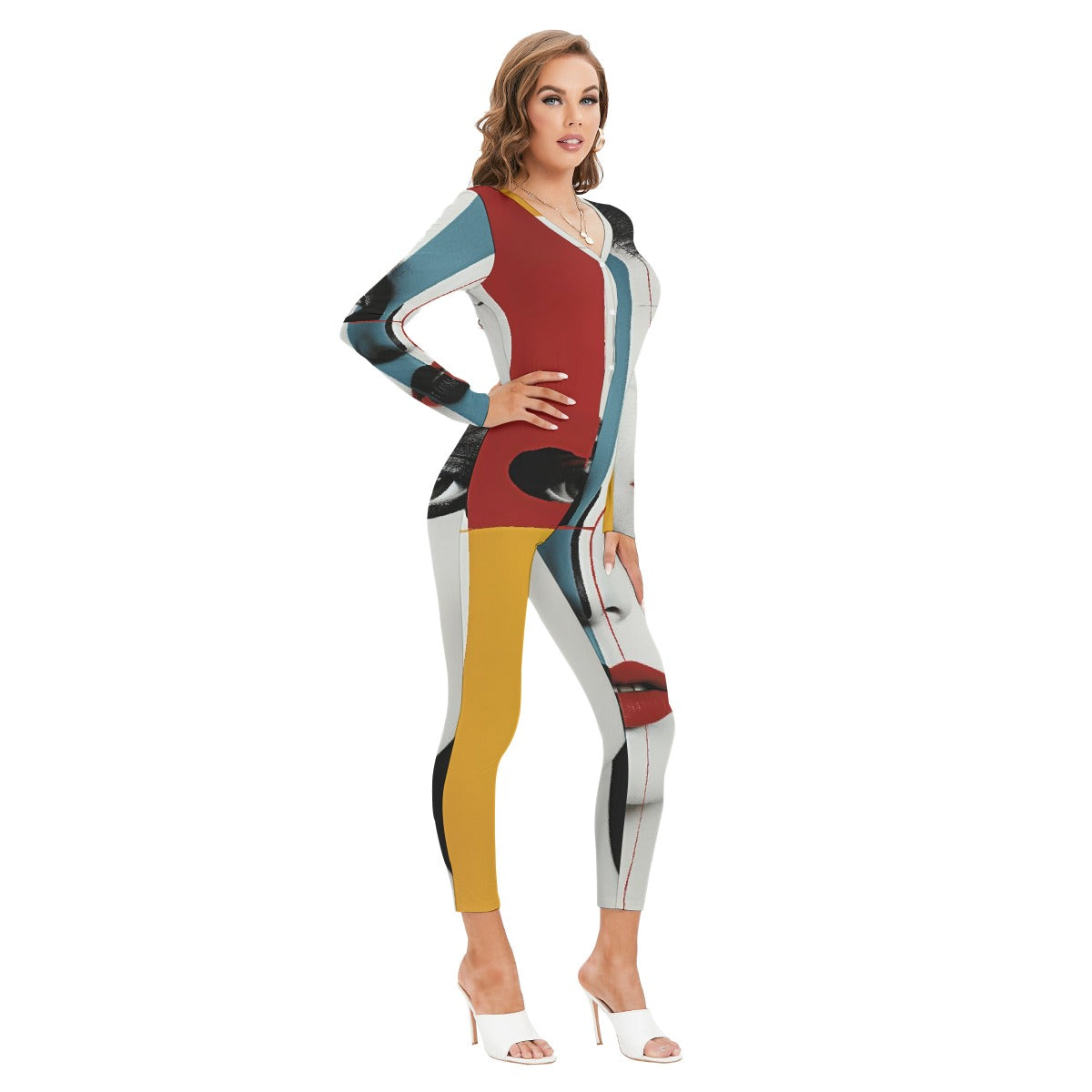 All-Over Print Women's Plunging Neck Jumpsuit