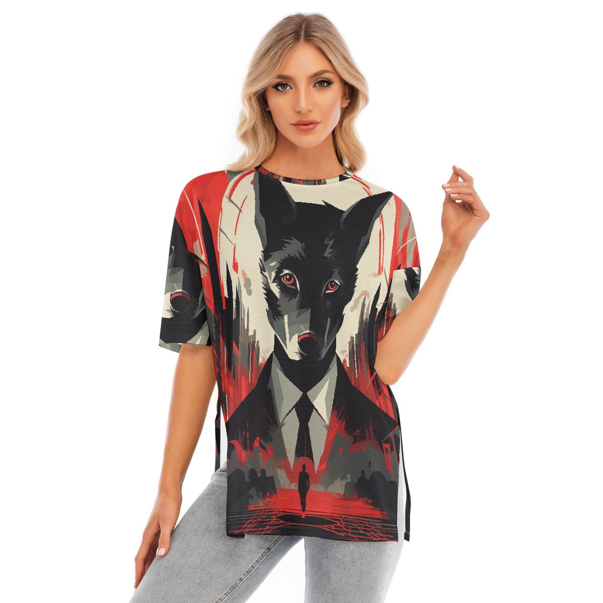All-Over Print Women's Short Sleeves T-shirt With Hem Split