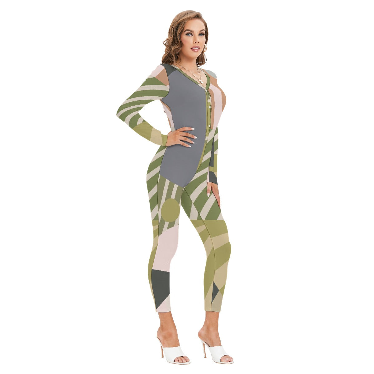 All-Over Print Women's Plunging Neck Jumpsuit
