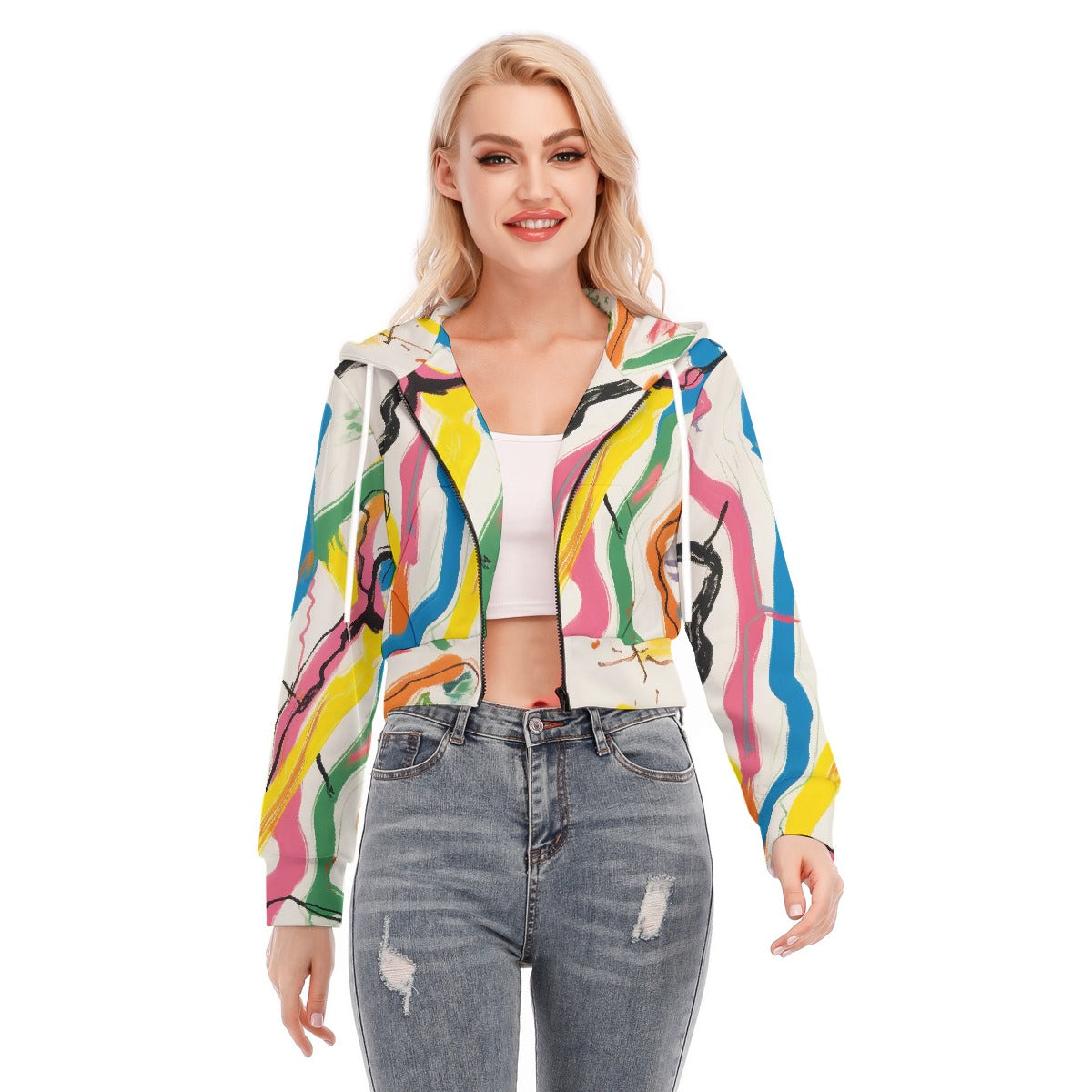 All-Over Print Women's Crop Top Hoodie With Zipper Closure
