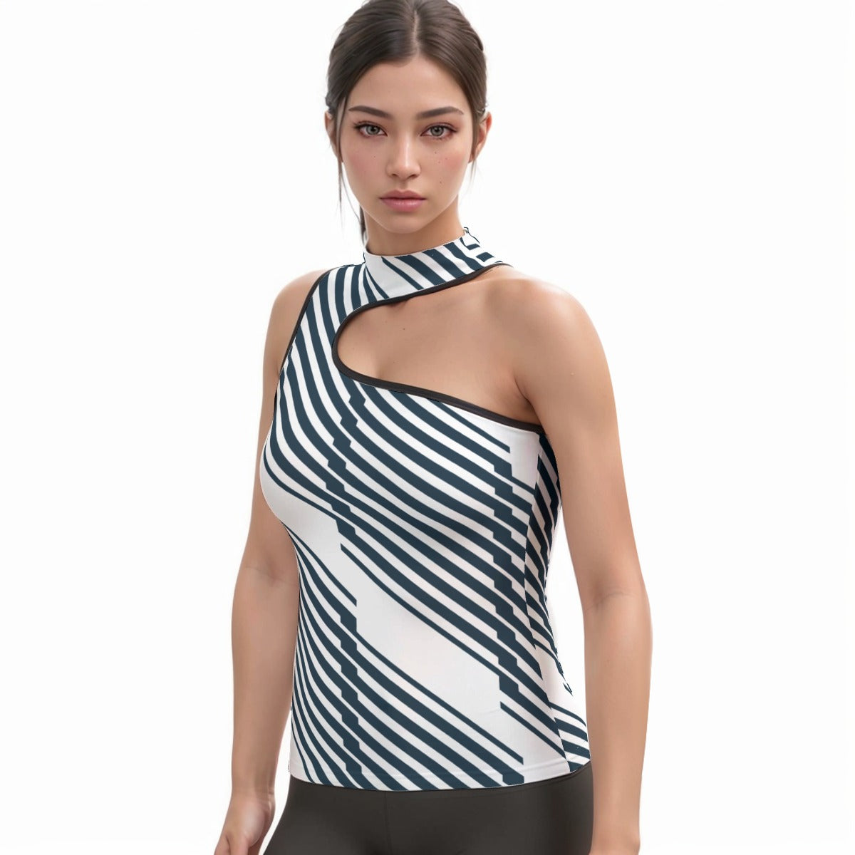 All-Over Print Women's Halter Sleeveless Asymmetrical Tank Top