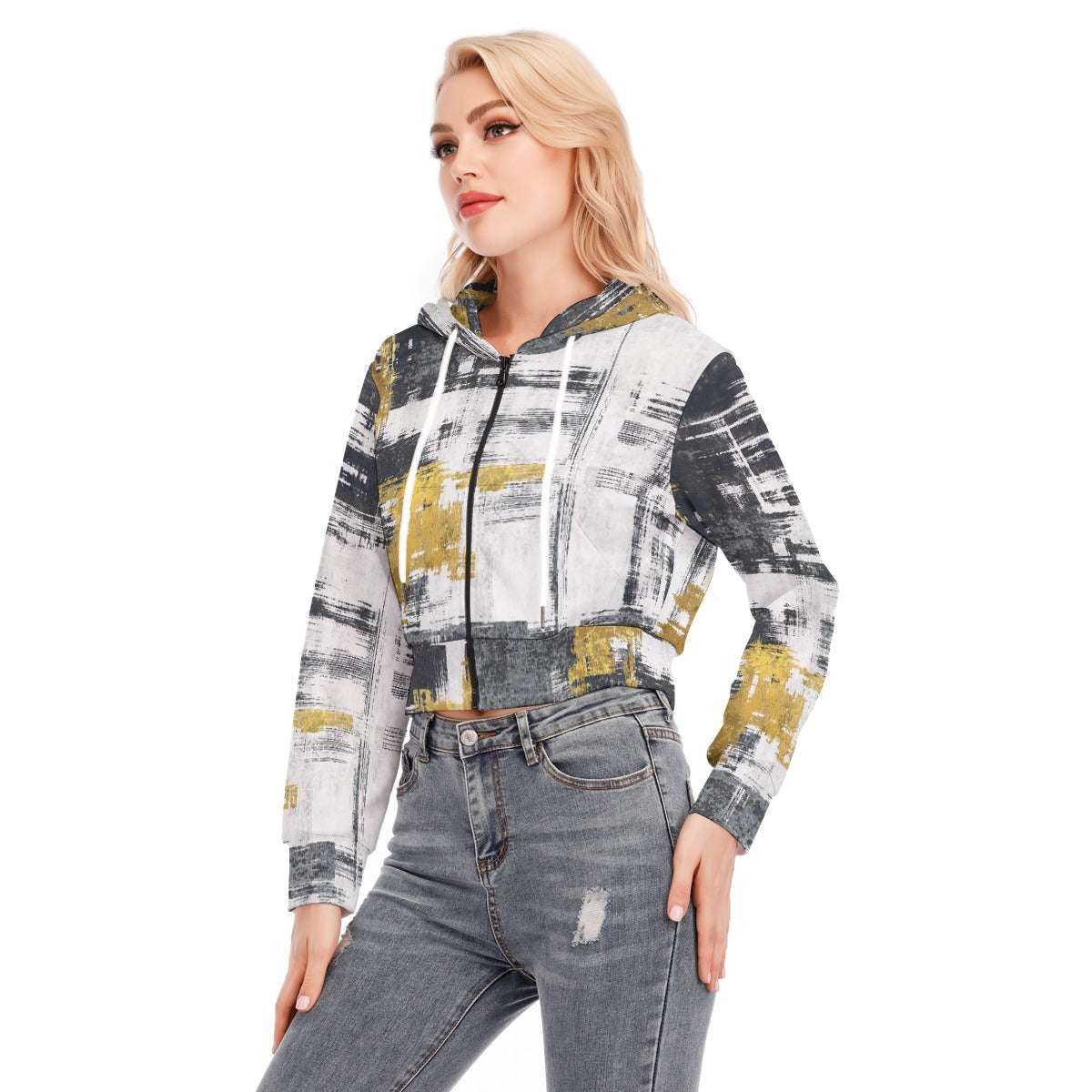 All-Over Print Women's Crop Top Hoodie With Zipper Closure
