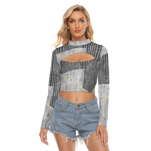 All-Over Print Women's Hollow Chest Keyhole Tight Crop Top