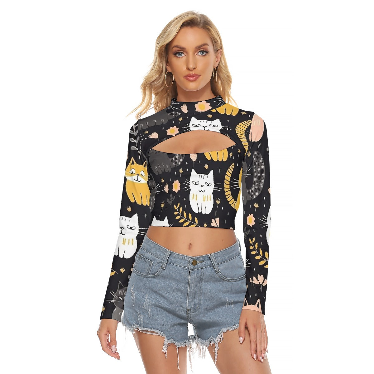 All-Over Print Women's Hollow Chest Keyhole Tight Crop Top