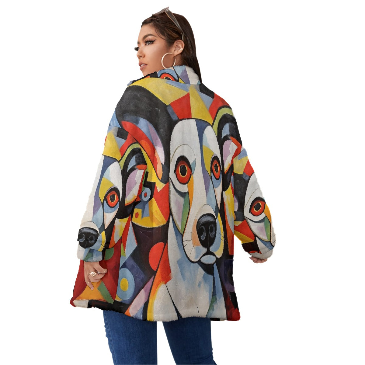 All-Over Print Unisex Borg Fleece Stand-up Collar Coat With Zipper Closure(Plus Size)
