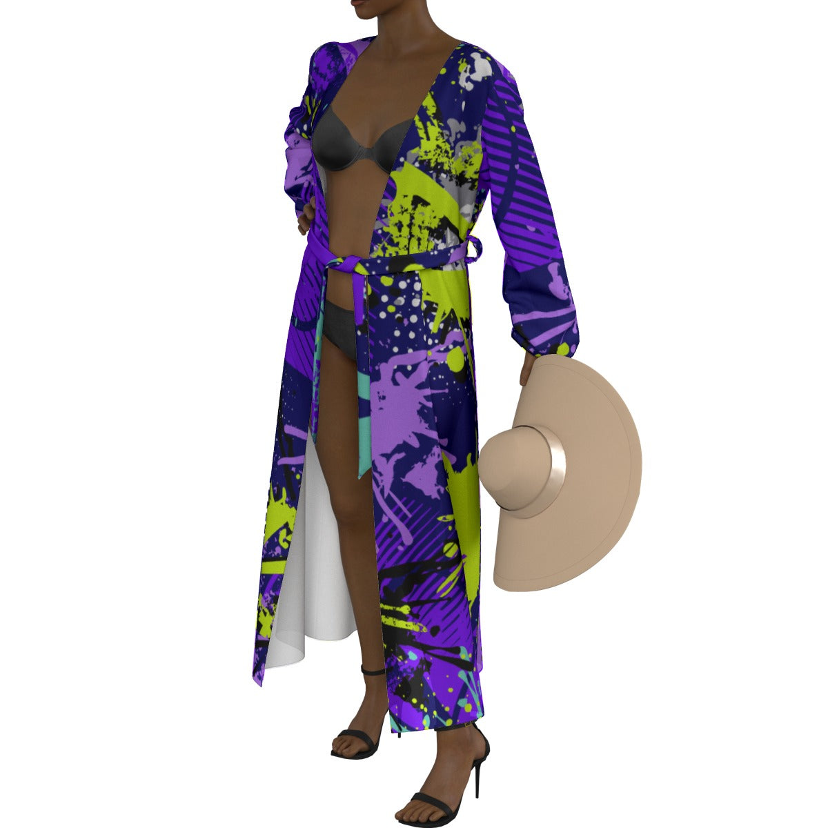 All-Over Print Women's Lace-up Chiffon Robe