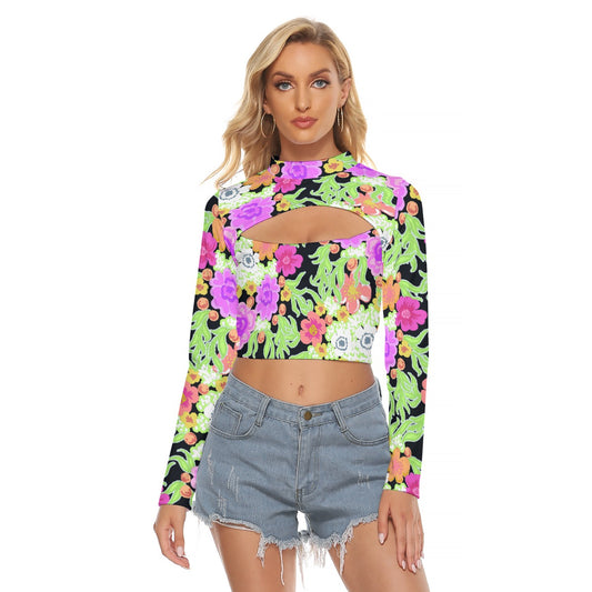 All-Over Print Women's Hollow Chest Keyhole Tight Crop Top