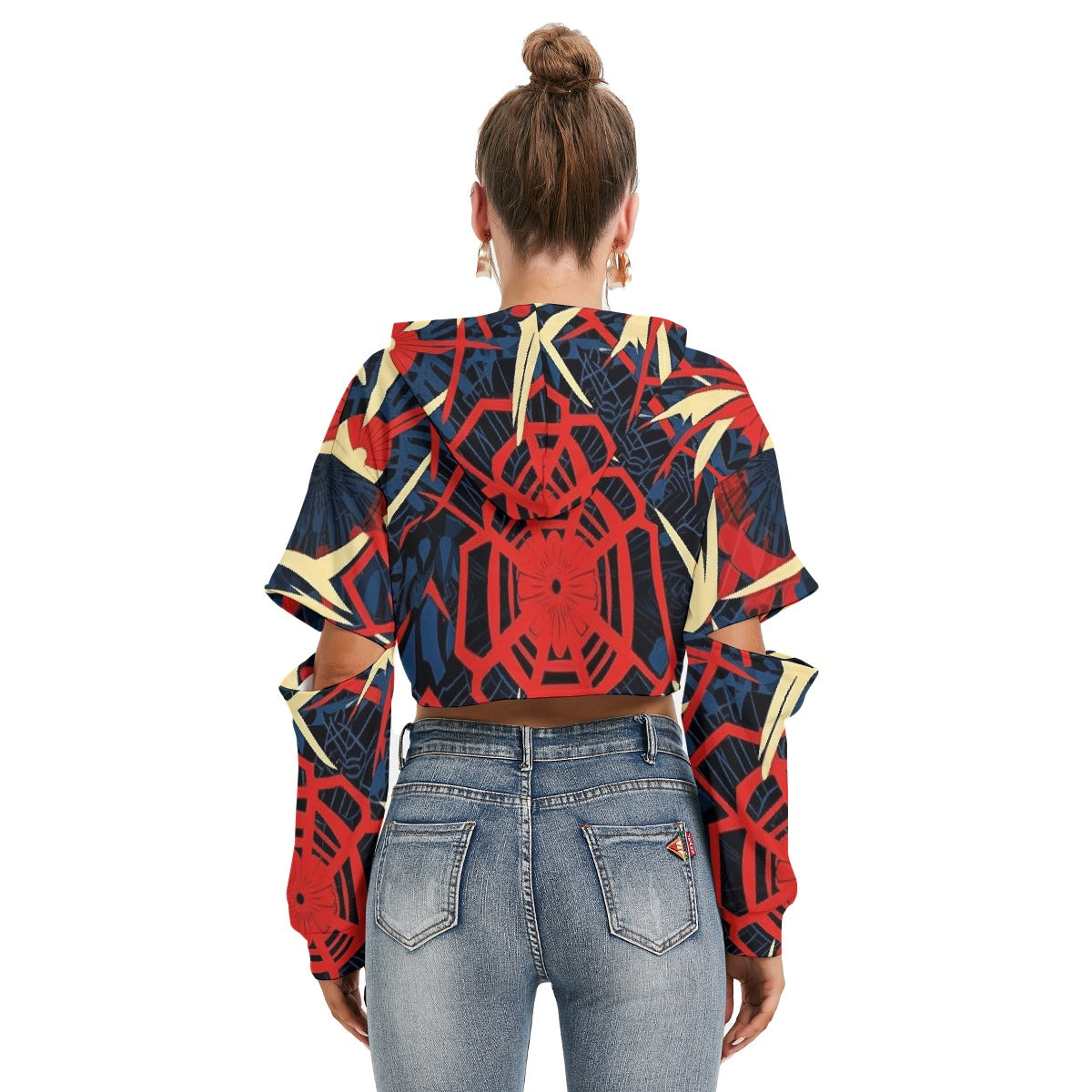 All-Over Print Women's Heavy Fleece Hoodie With Hollow Out Sleeve