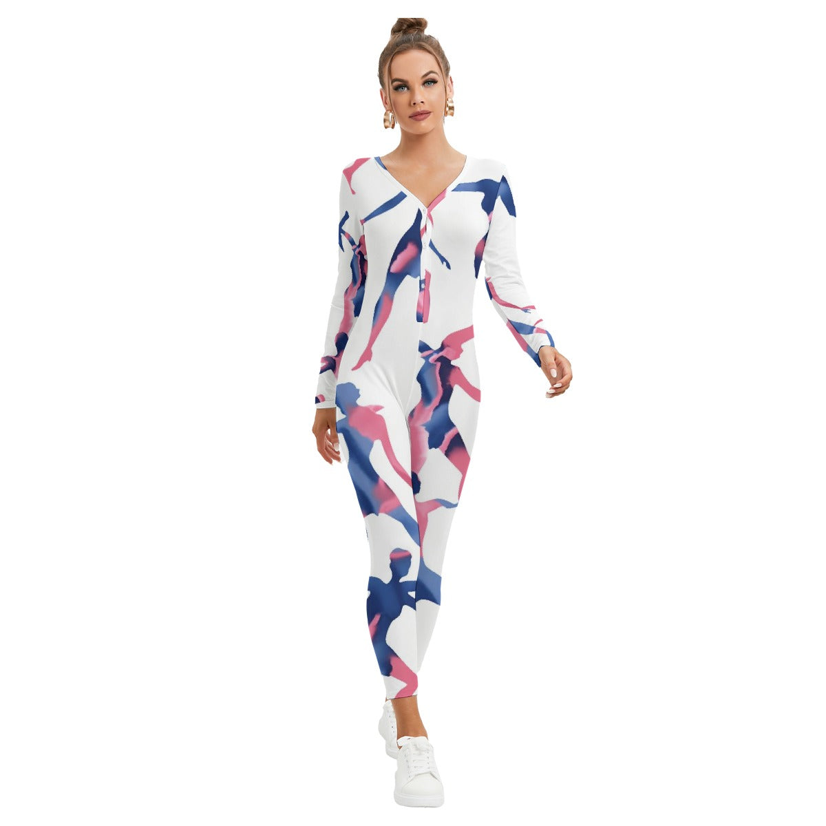 All-Over Print Women's Plunging Neck Jumpsuit