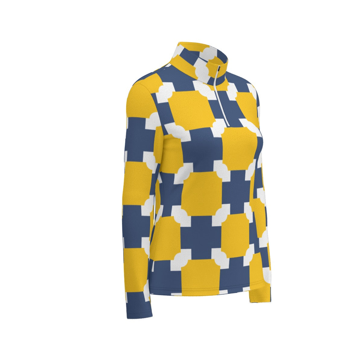 All-Over Print Women's Sports Collar Jersey With Long Sleeve