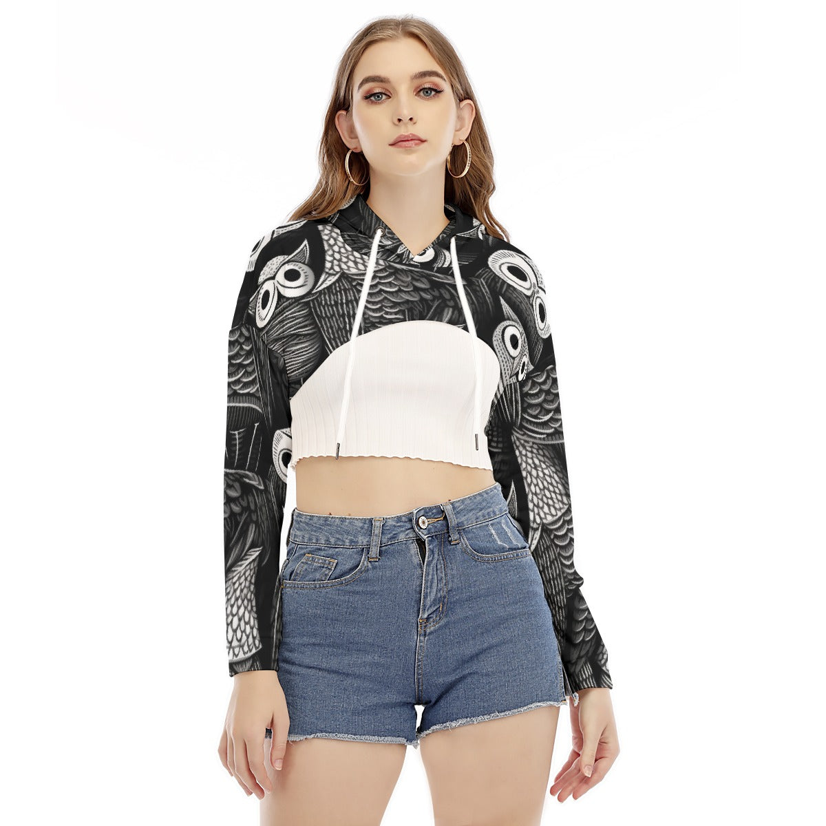 All-Over Print Women's Smock Short Hoodie With Long Sleeve