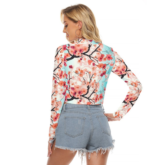 All-Over Print Women's Hollow Chest Keyhole Tight Crop Top