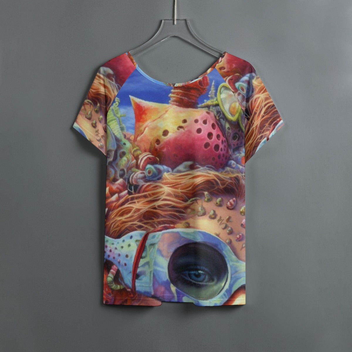 All-Over Print Women's Round Neck T-shirt With Raglan Sleeve