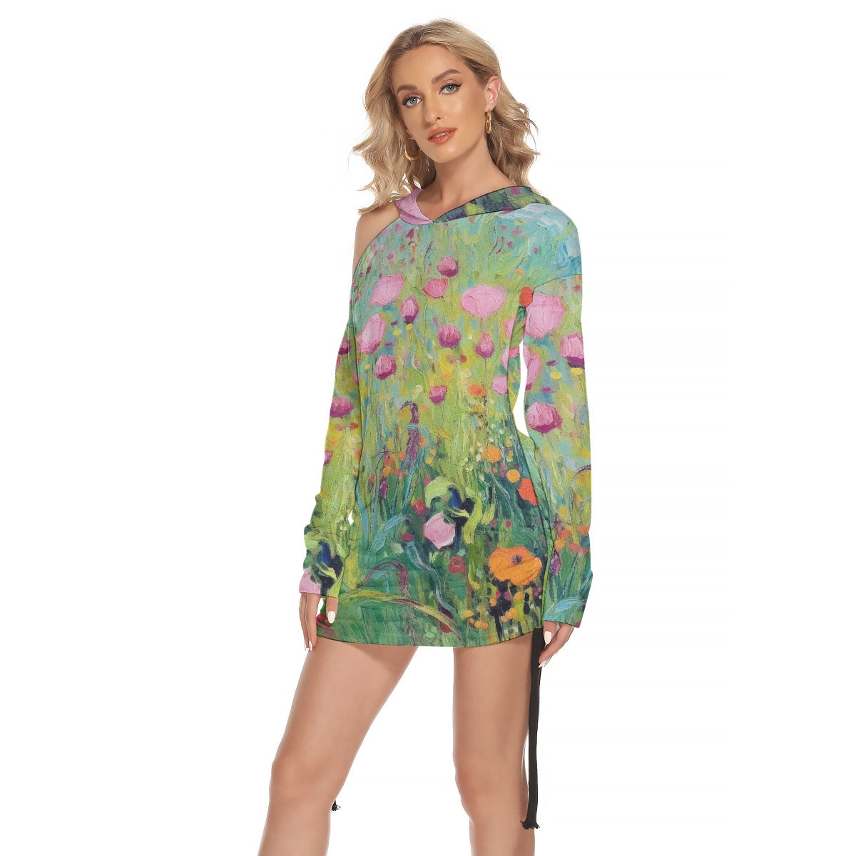 All-Over Print Women's One-shoulder Dress With Waist Shirring