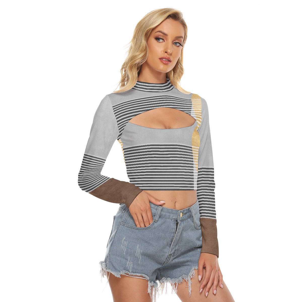 All-Over Print Women's Hollow Chest Keyhole Tight Crop Top