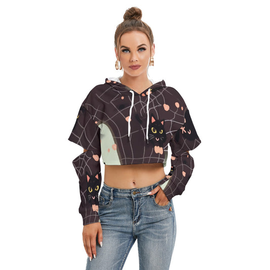 All-Over Print Women's Heavy Fleece Hoodie With Hollow Out Sleeve