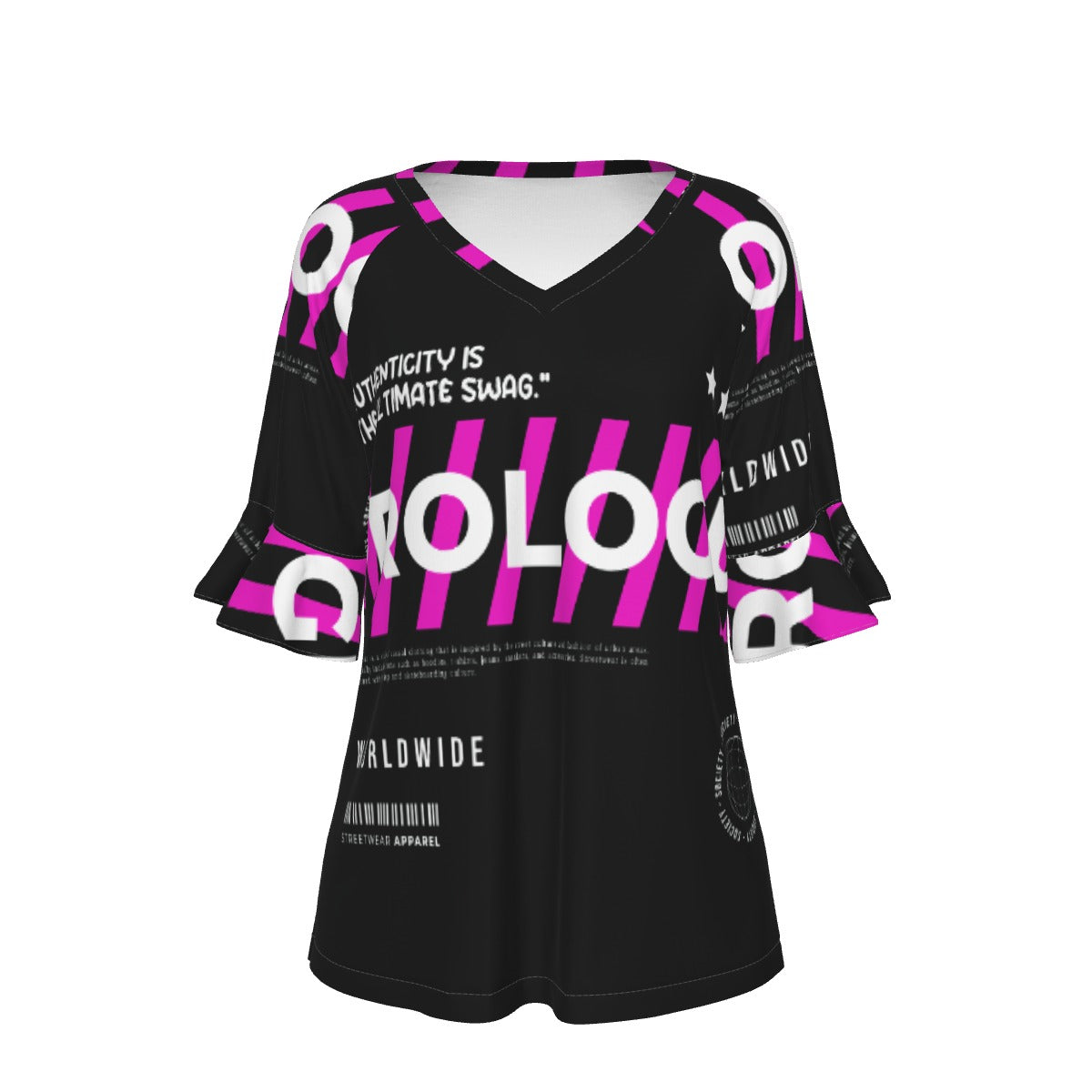 All-Over Print V-neck Women's T-shirt With Bell Sleeve