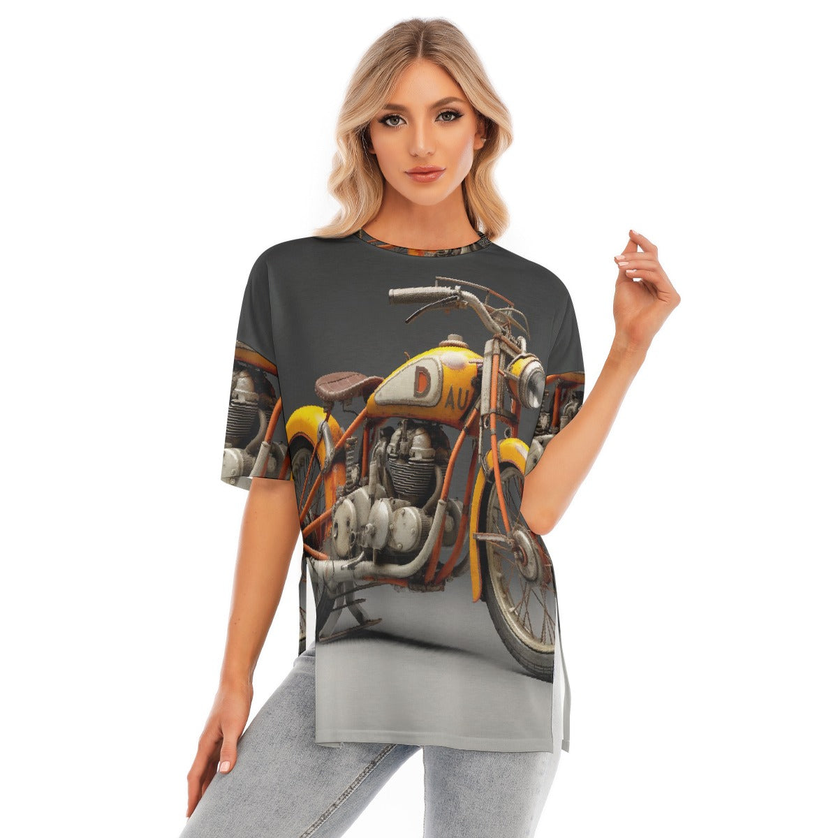 All-Over Print Women's Short Sleeves T-shirt With Hem Split