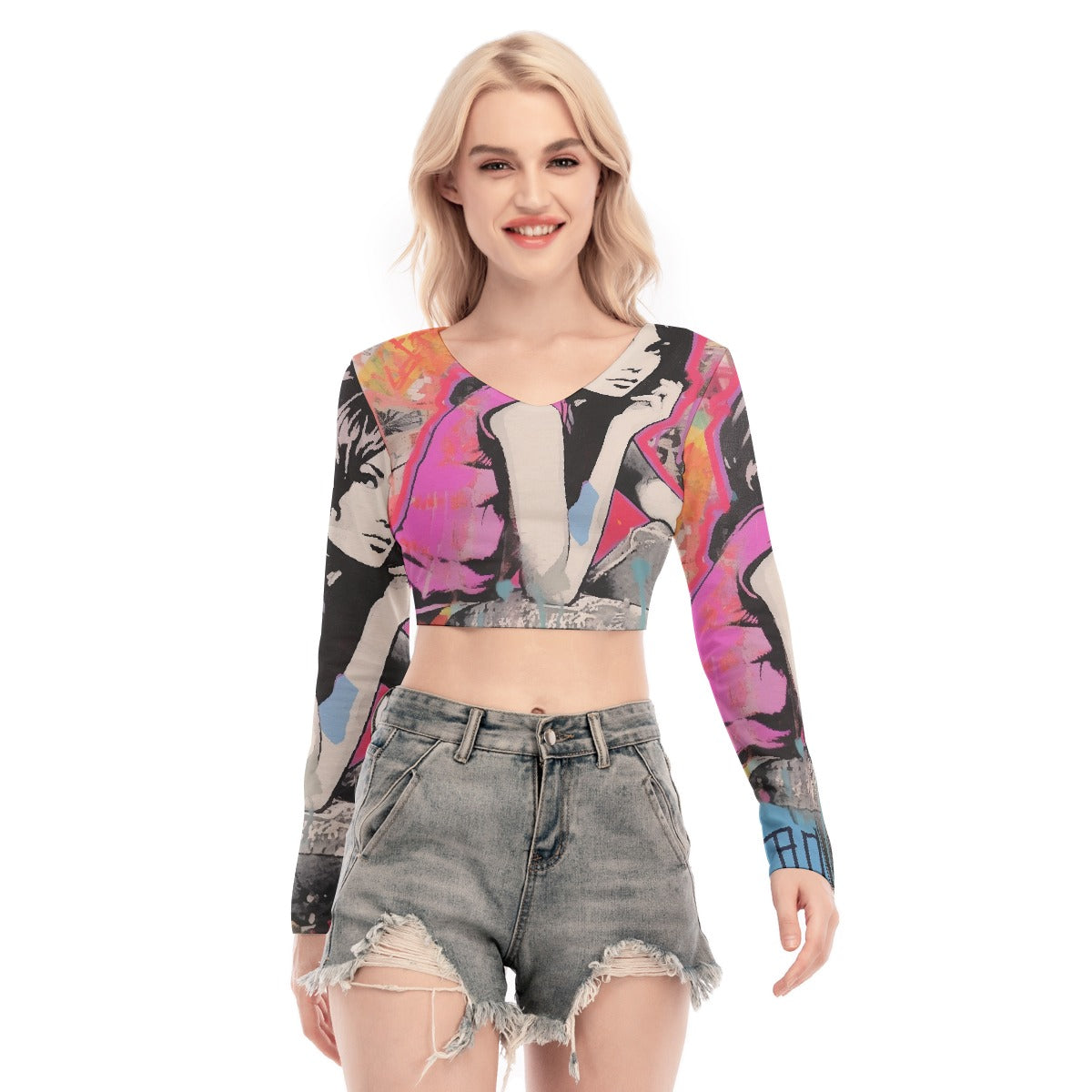 All-Over Print Women's Back Hollow T-shirt With Strap