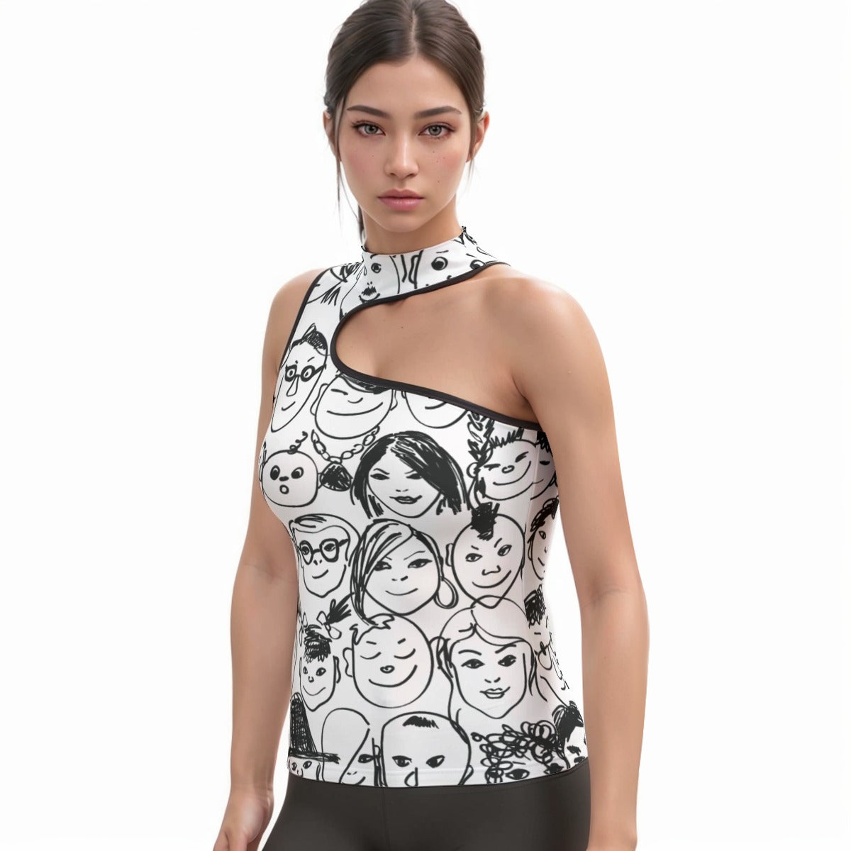 All-Over Print Women's Halter Sleeveless Asymmetrical Tank Top