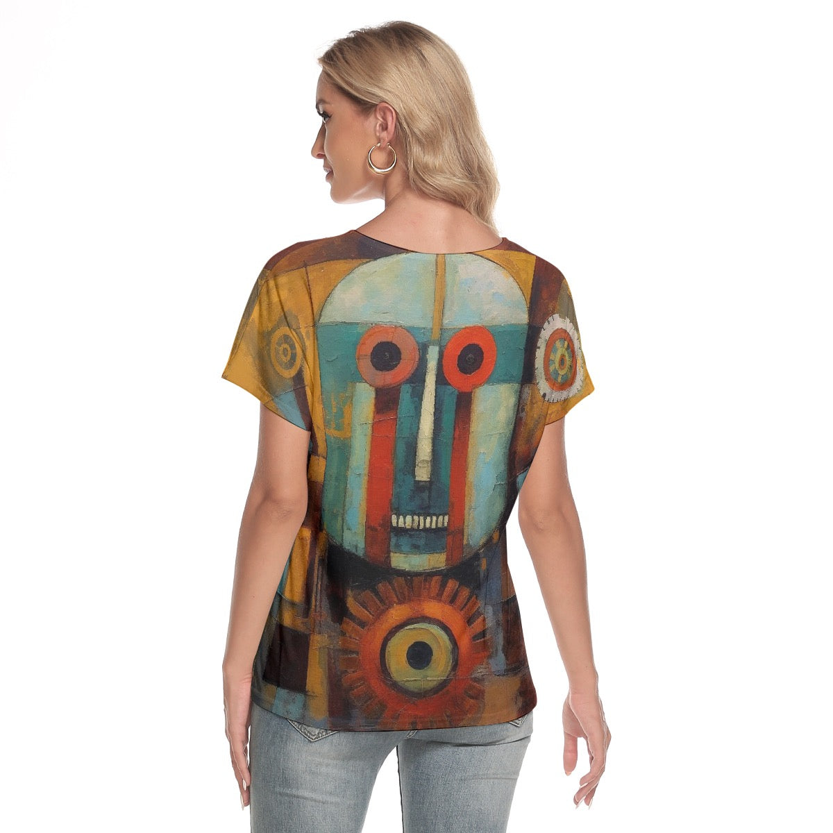 All-Over Print Women's Loose V-neck Short Sleeve T-shirt