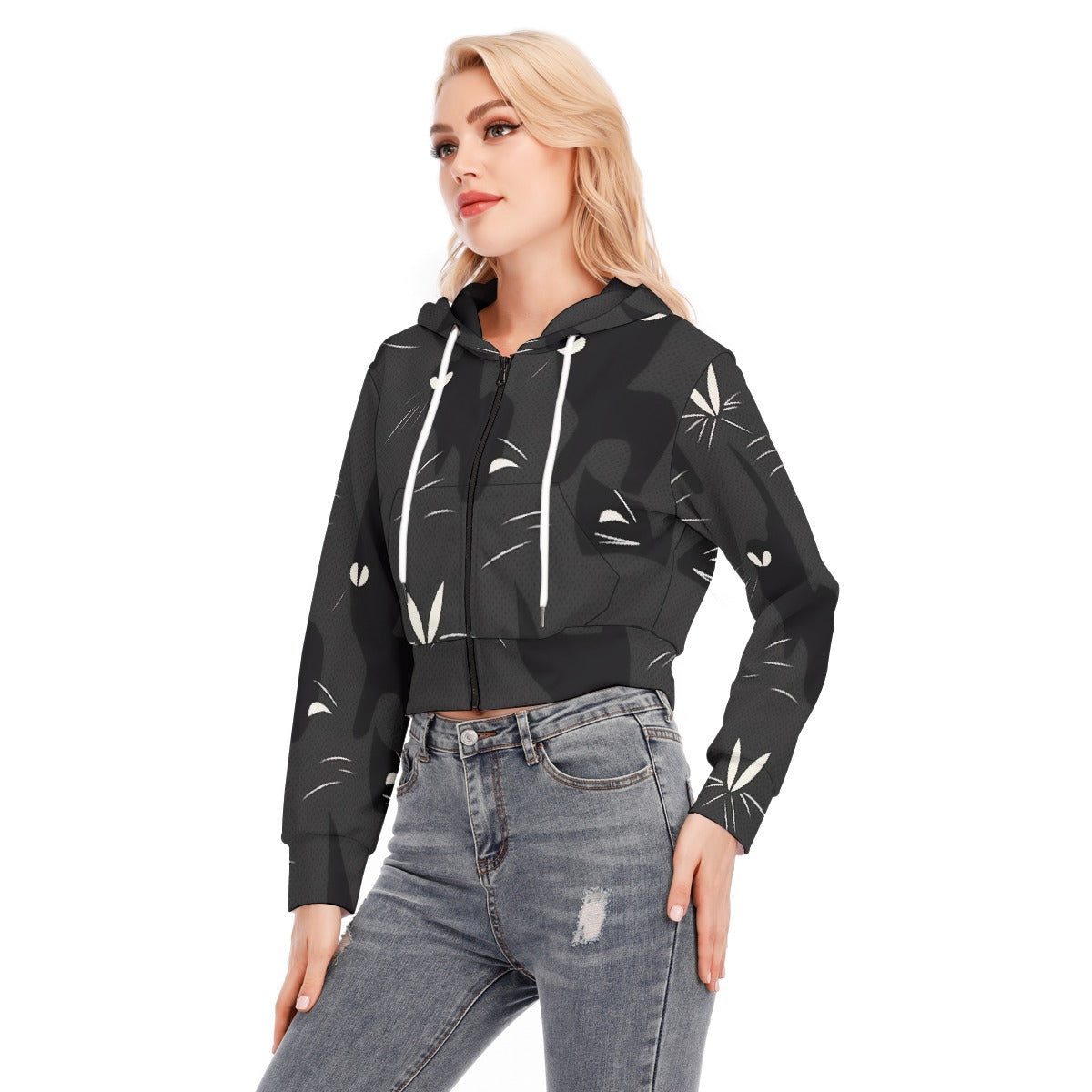 All-Over Print Women's Crop Top Hoodie With Zipper Closure