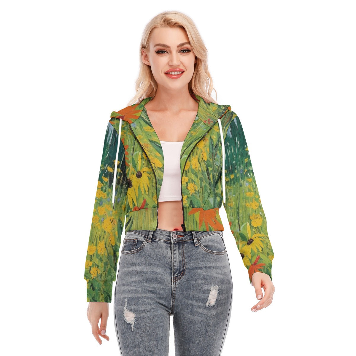 All-Over Print Women's Crop Top Hoodie With Zipper Closure