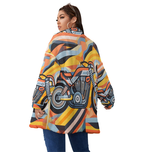 All-Over Print Unisex Borg Fleece Stand-up Collar Coat With Zipper Closure(Plus Size)