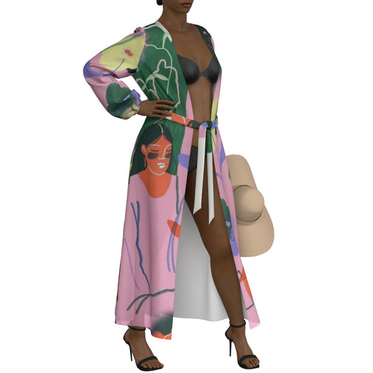 All-Over Print Women's Lace-up Chiffon Robe