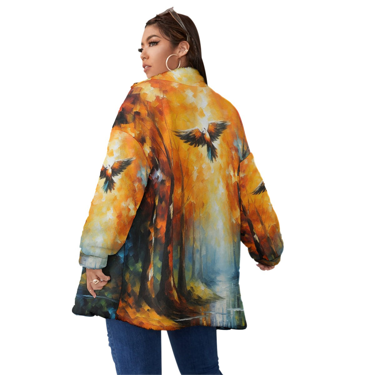 All-Over Print Unisex Borg Fleece Stand-up Collar Coat With Zipper Closure(Plus Size)