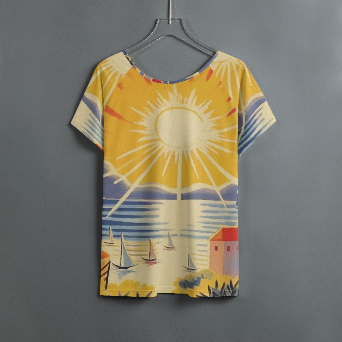 All-Over Print Women's Round Neck T-shirt With Raglan Sleeve