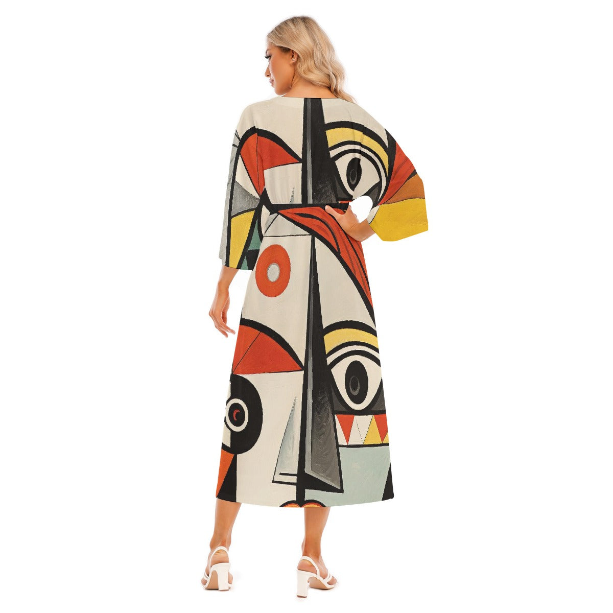 All-Over Print Women's Mid-Sleeve Long Dress